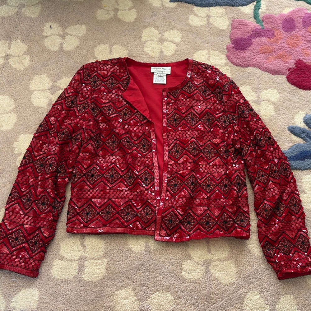 Adrianna Papell Red Beaded Lady Jacket